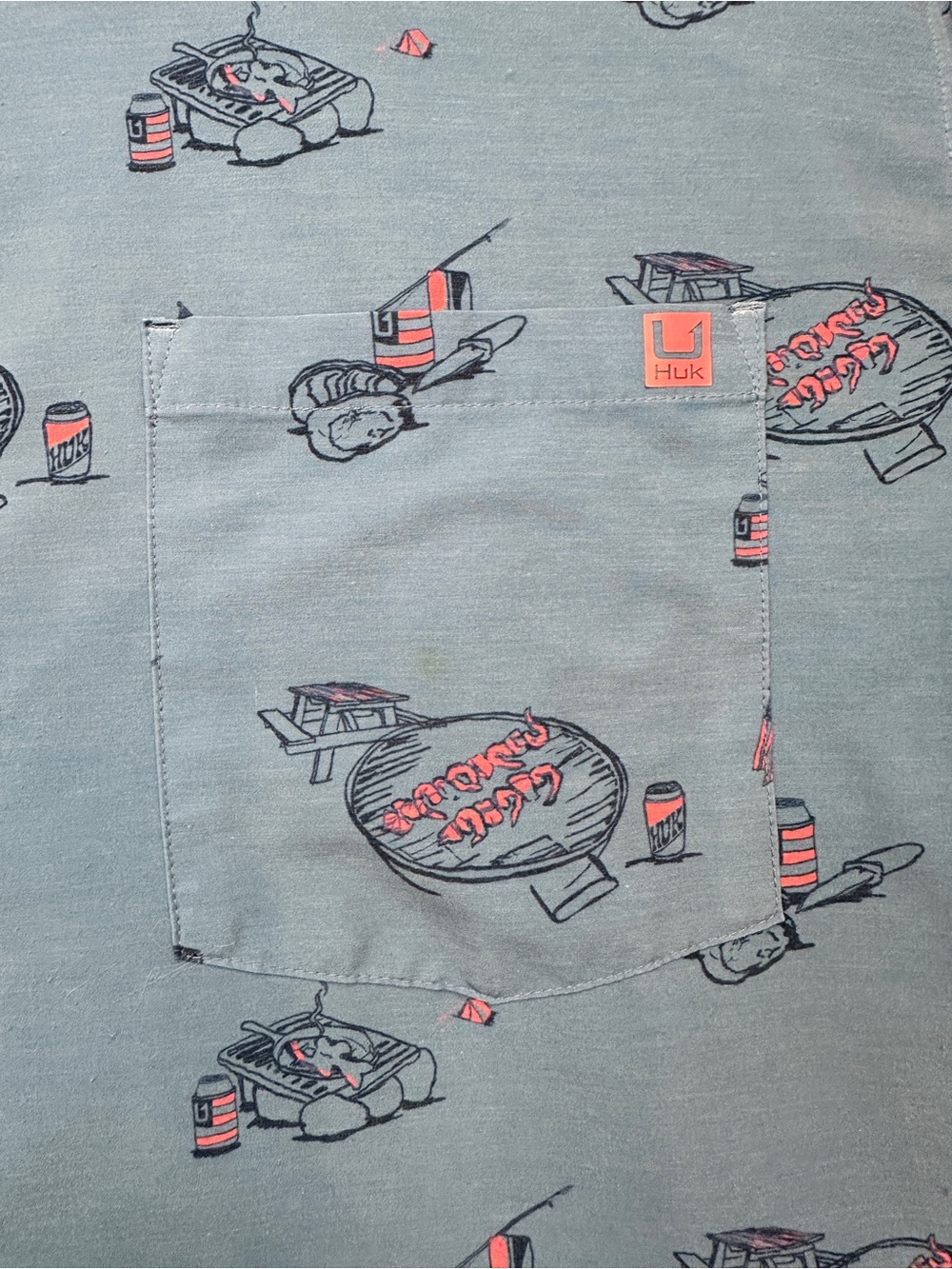 Huk Short-Sleeve Button-Down Shirt in Blue with Red American Accent Print - Picture 4 of 11